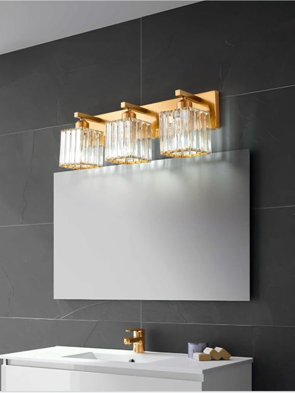 Gold 3-Light Bathroom Vanity Light Fixture - Modern Crystal Design